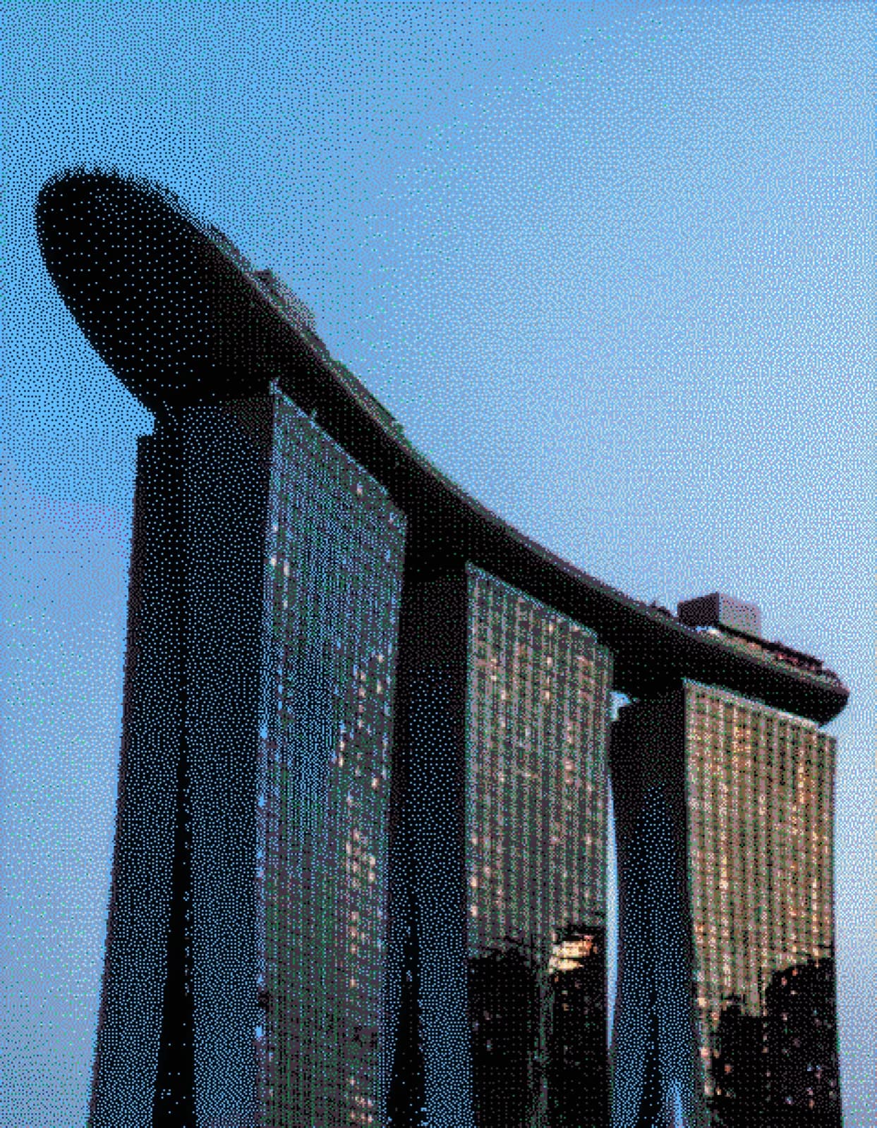 Marina Bay Sands rendered as a dithered halftone